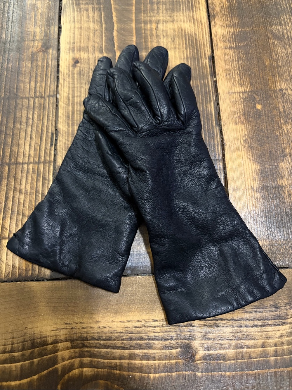 Bloomingdale’s Genuine Leather Black Winter Gloves Women’s Size 6.5 Fleece Lined